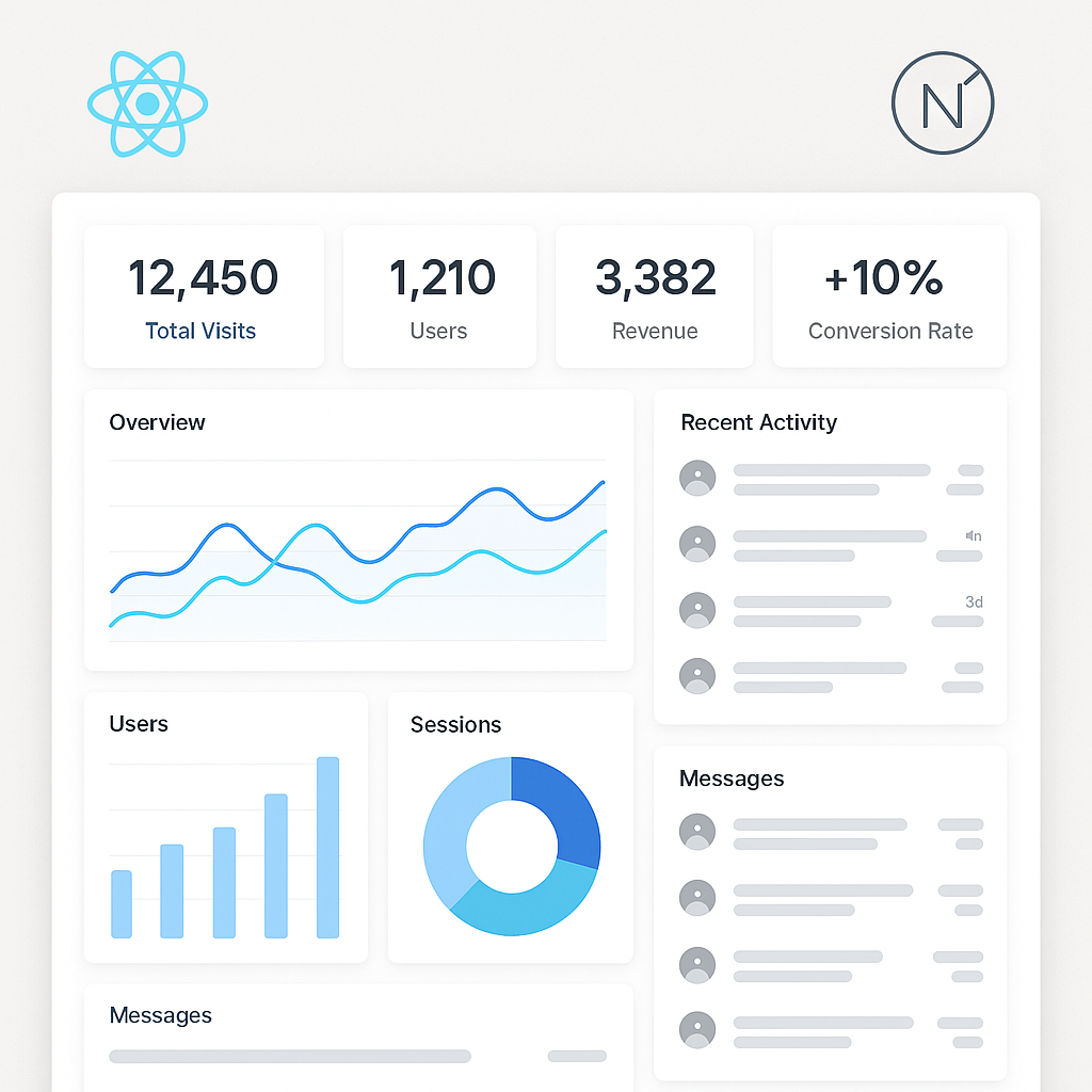 Dashboard interface of scalable web application built with React.js and Next.js